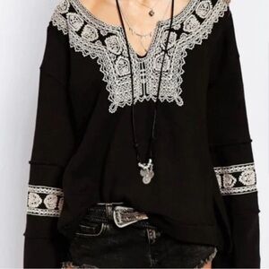 (JENNIFERMILL) 
Free People Black Top with White Embroidery